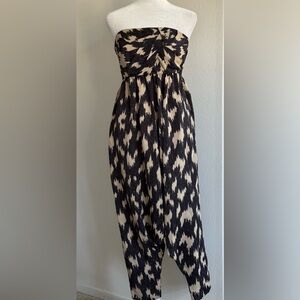 RACHEL Rachel Roy Women’s Strapless Black and Cream Patterned Jumpsuit
